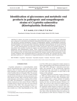 Identification of Glycosomes and Metabolic End Products in Pathogenic and Nonpathogenic Strains of Cryptobia Salmositica (Kinetoplastida: Bodonidae)