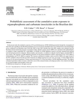 Probabilistic Assessment of the Cumulative Acute Exposure to Organophosphorus and Carbamate Insecticides in the Brazilian Diet E.D