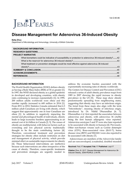 JEMI-PEARLS Disease Management for Adenovirus 36-Induced Obesity