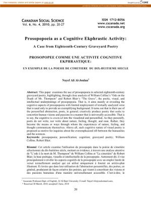 Prosopopoeia As a Cognitive Ekphrastic Activity