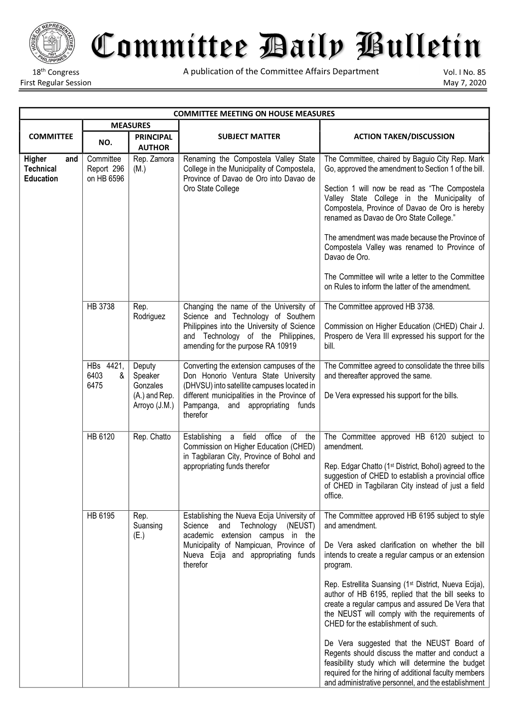 Committee Daily Bulletin