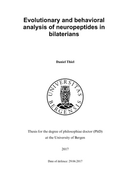 Evolutionary and Behavioral Analysis of Neuropeptides in Bilaterians