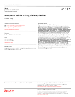 Interpreters and the Writing of History in China Rachel Lung