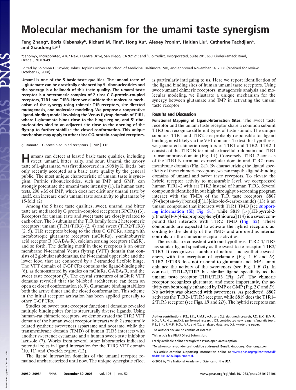 Molecular Mechanism for the Umami Taste Synergism