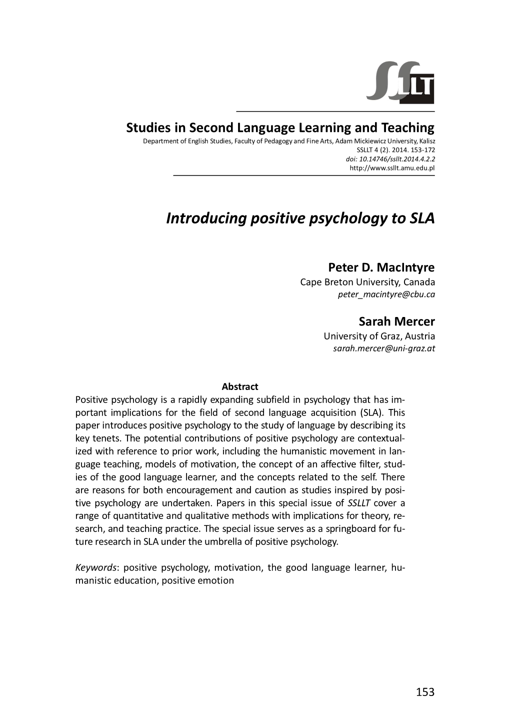 Introducing Positive Psychology to SLA