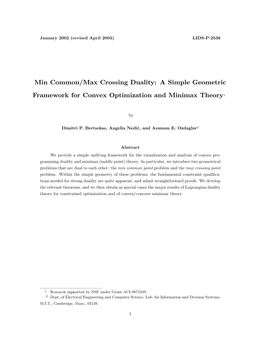 Min Common/Max Crossing Duality: a Simple Geometric Framework For