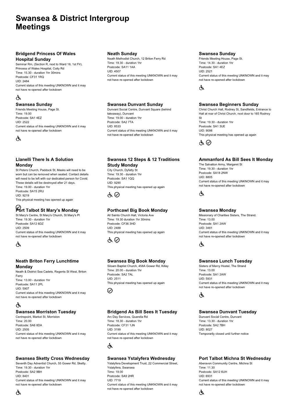 Swansea & District Intergroup Meetings