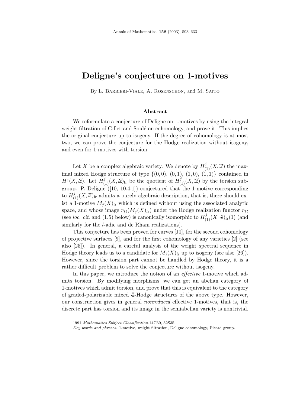 Deligne's Conjecture on 1-Motives