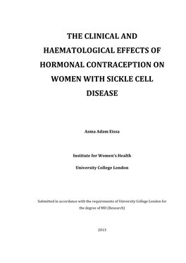 The Clinical and Haematological Effects of Hormonal Contraception on Women with Sickle Cell Disease