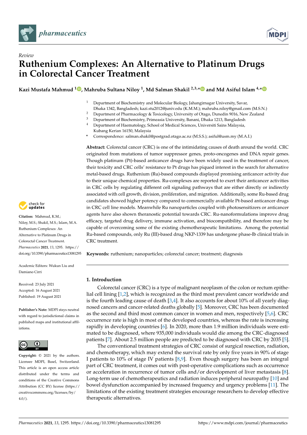 An Alternative to Platinum Drugs in Colorectal Cancer Treatment