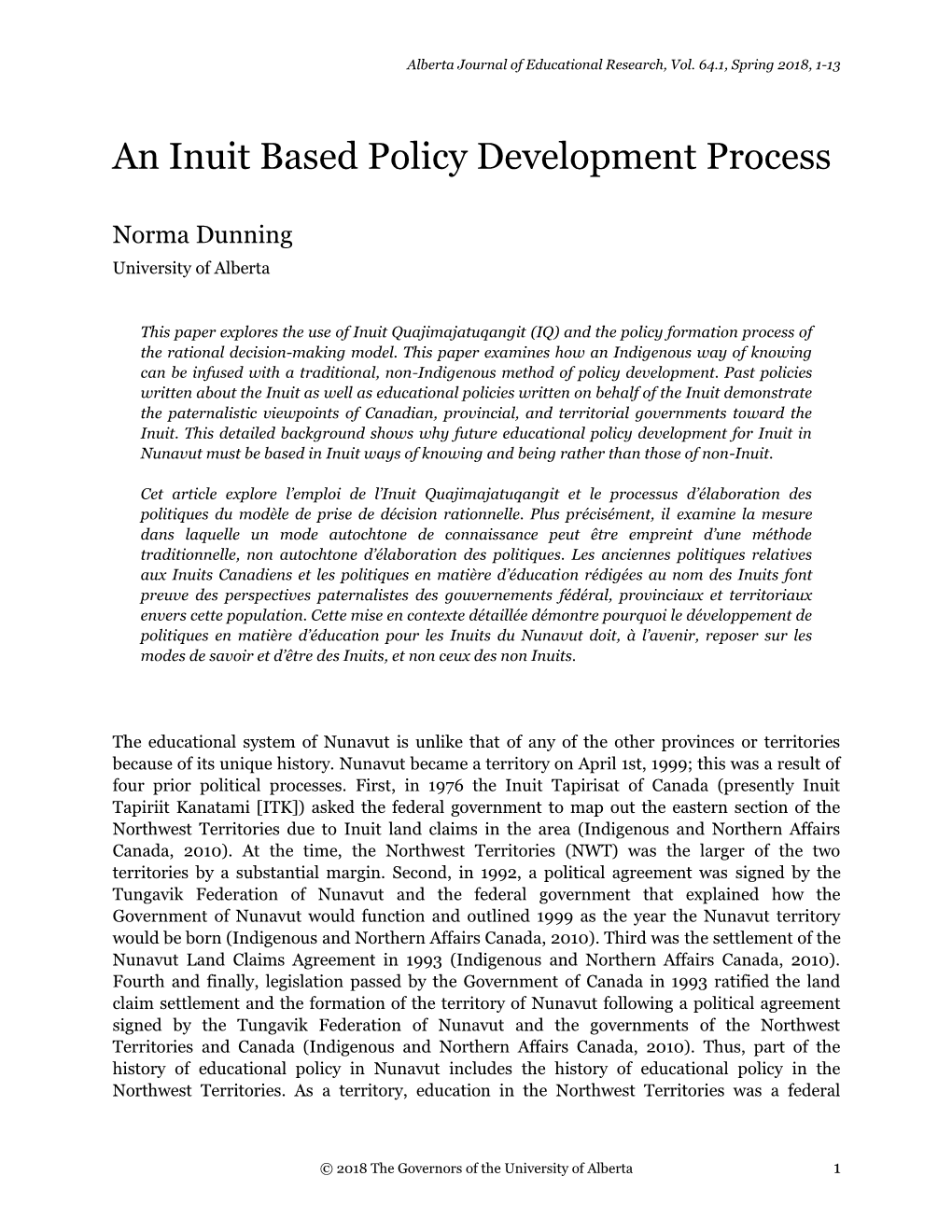 An Inuit Based Policy Development Process