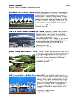 Geiger Engineers Page 8 Selected Tensile Membrane and Cable Structures