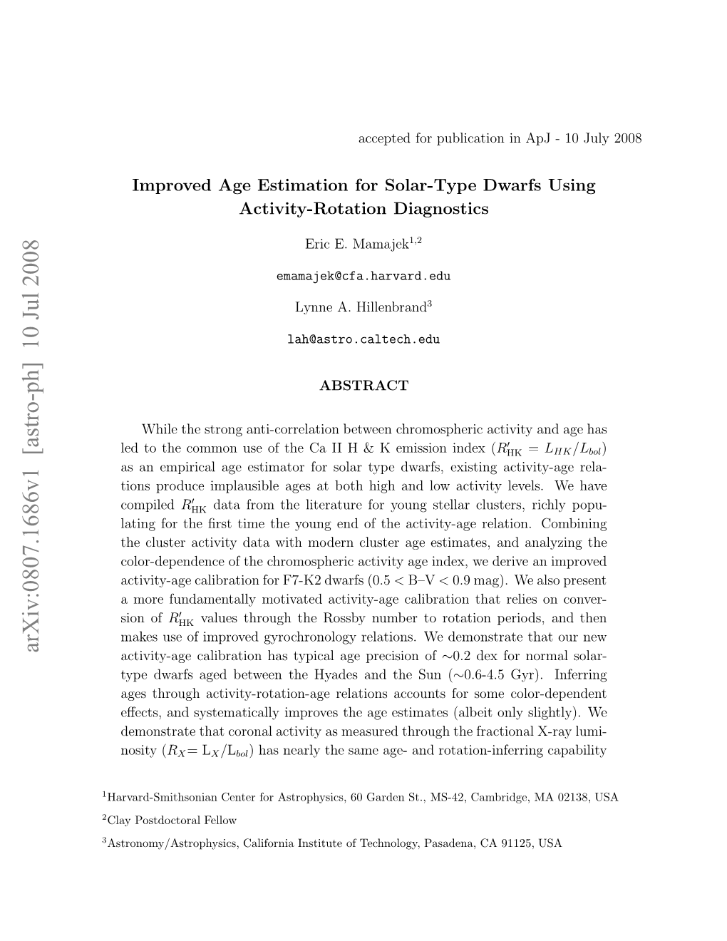 Arxiv:0807.1686V1 [Astro-Ph] 10 Jul 2008 1 3 2 Avr-Mtsna Etrfratohsc,6 Adns