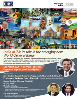 India at 73:Its Role in the Emerging New World Order Webinar