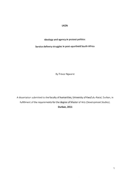By Trevor Ngwane a Dissertation Submitted to the Faculty Of