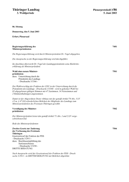 Plenarprotokoll 3/86 3. Wahlperiode 5. Juni 2003