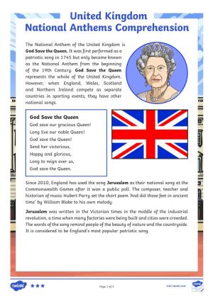 United Kingdom National Anthems Comprehension