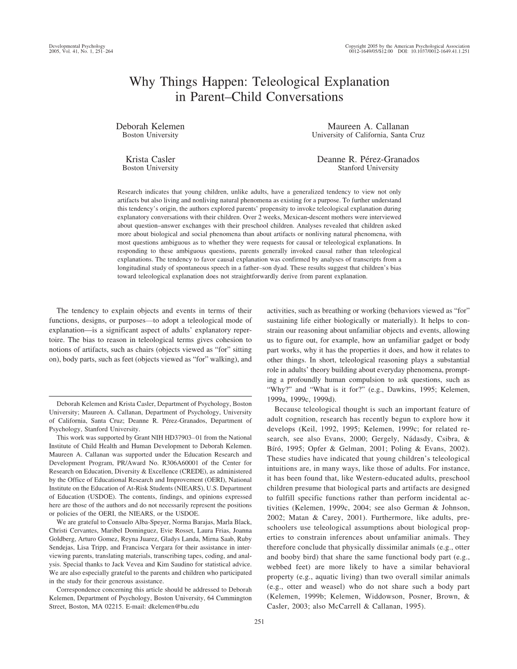 Teleological Explanation in Parent–Child Conversations