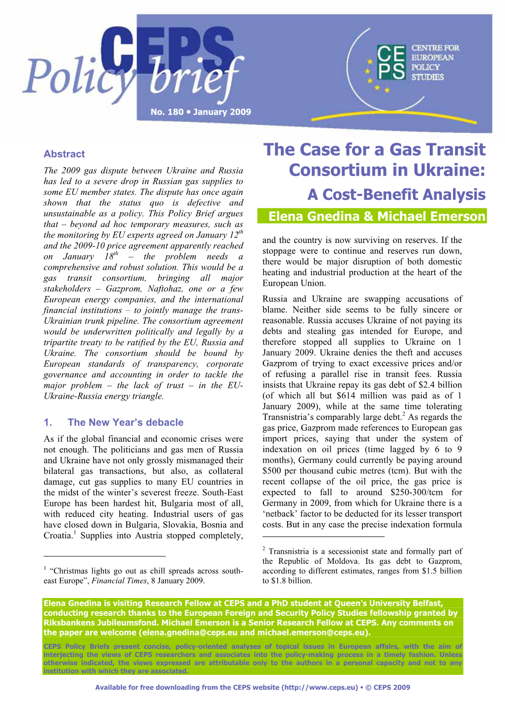 The Case for a Gas Transit Consortium in Ukraine