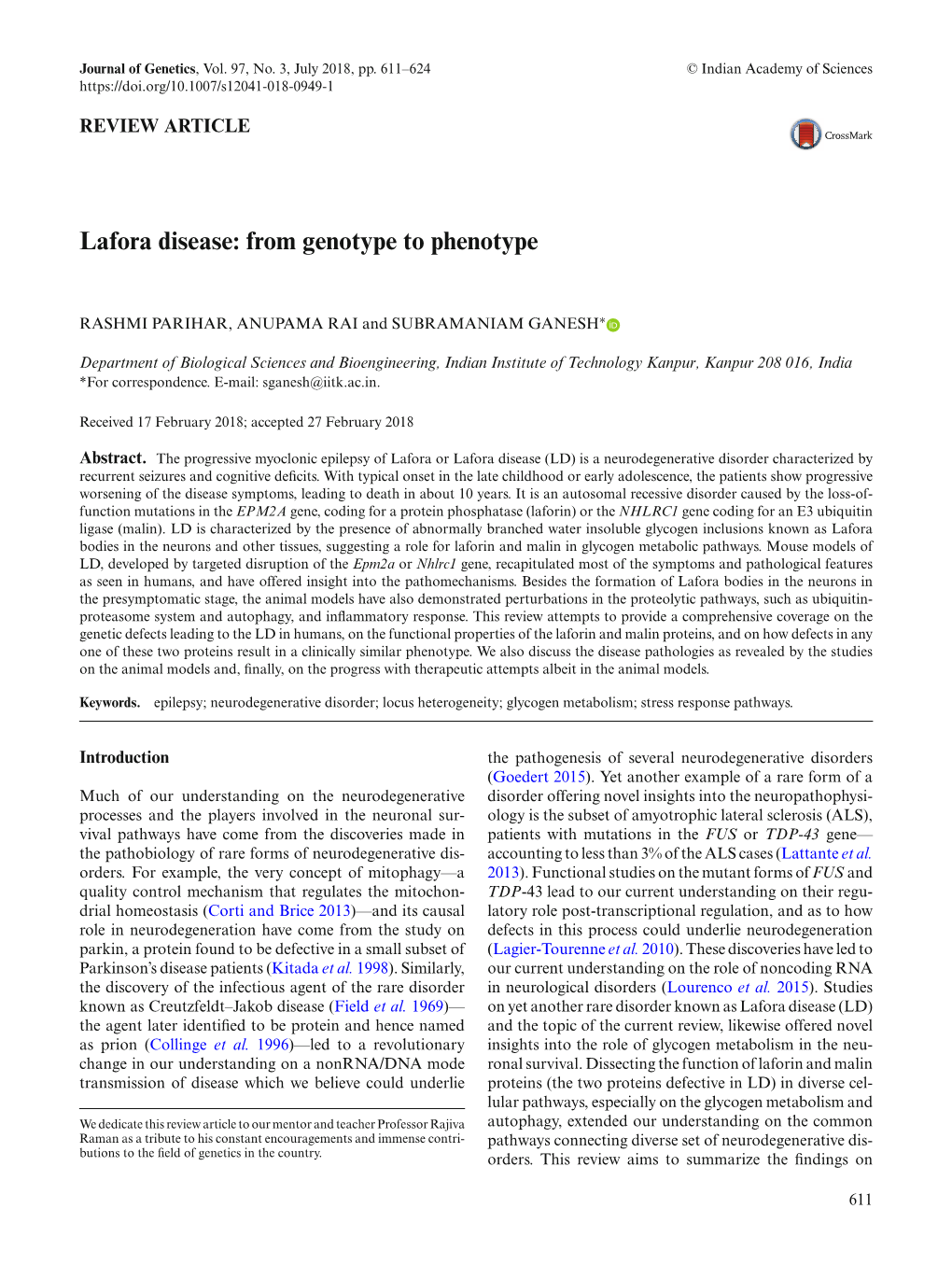 Lafora Disease: from Genotype to Phenotype