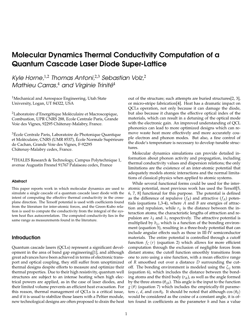 Molecular Dynamics Thermal Conductivity Computation of a Quantum Cascade Laser Diode Super-Lattice