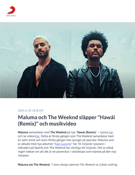 ​Maluma Och the Weeknd Släpper "Hawái (Remix)" Och Musikvideo