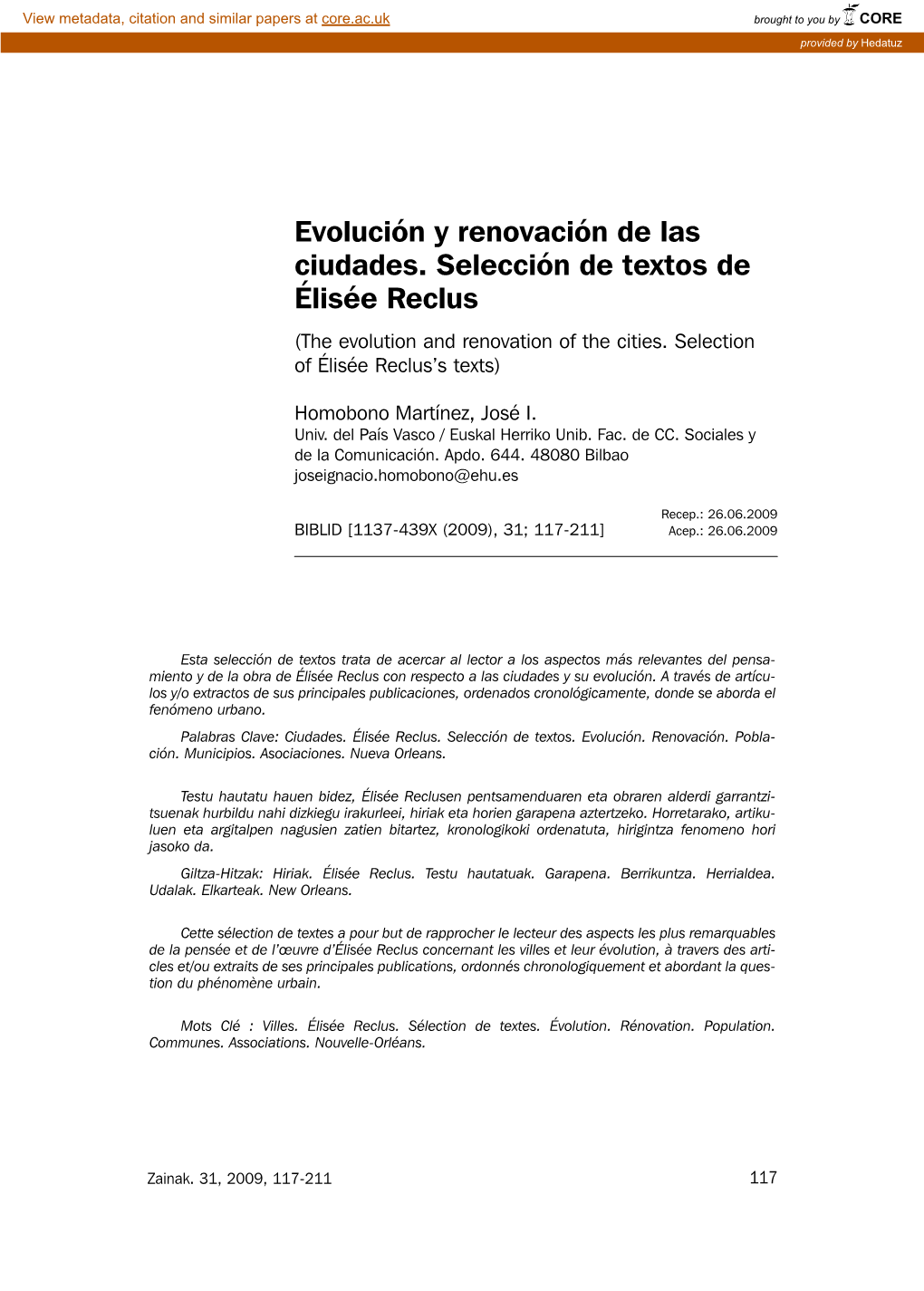 Evolución Y Renovación De Las Ciudades. Selección De Textos De Élisée Reclus (The Evolution and Renovation of the Cities