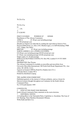 T 27~E.B1993 INKCU LULEKIO PUBMLICAT ION04S Distributors of the African Communist AFRICA
