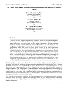 The Effects of the Stroop Interference Phenomenon on Undergraduate Psychology Majors