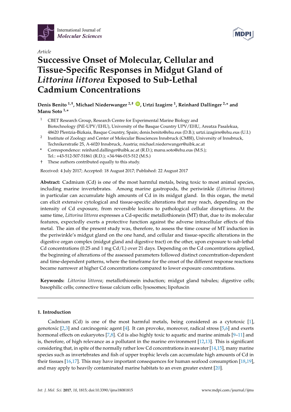 Successive Onset of Molecular, Cellular and Tissue-Specific