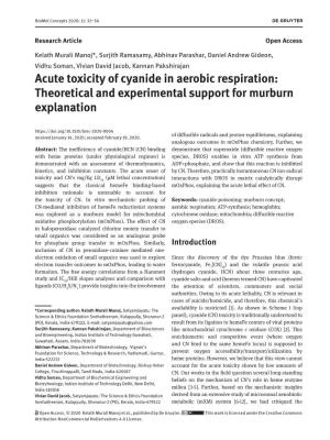 Acute Toxicity of Cyanide in Aerobic Respiration: Theoretical and Experimental Support for Murburn Explanation