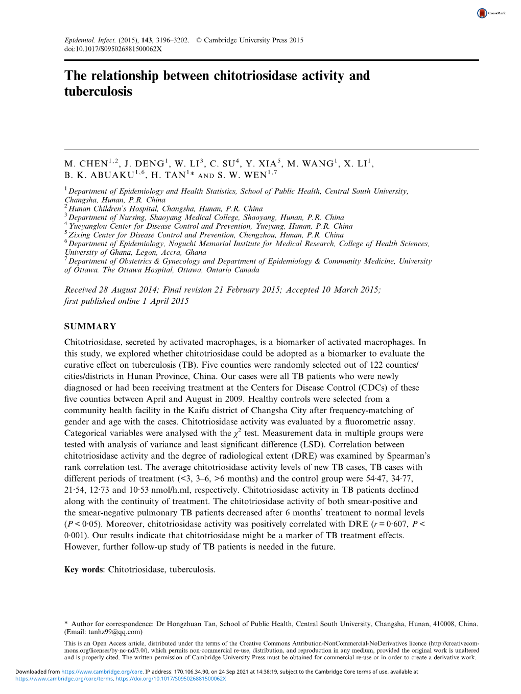 The Relationship Between Chitotriosidase Activity and Tuberculosis