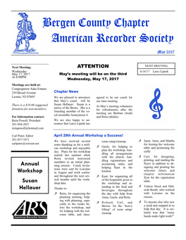 Bergen County Chapter American Recorder Society May 2017