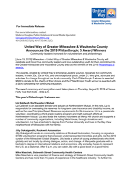 United Way of Greater Milwaukee & Waukesha County Announces The