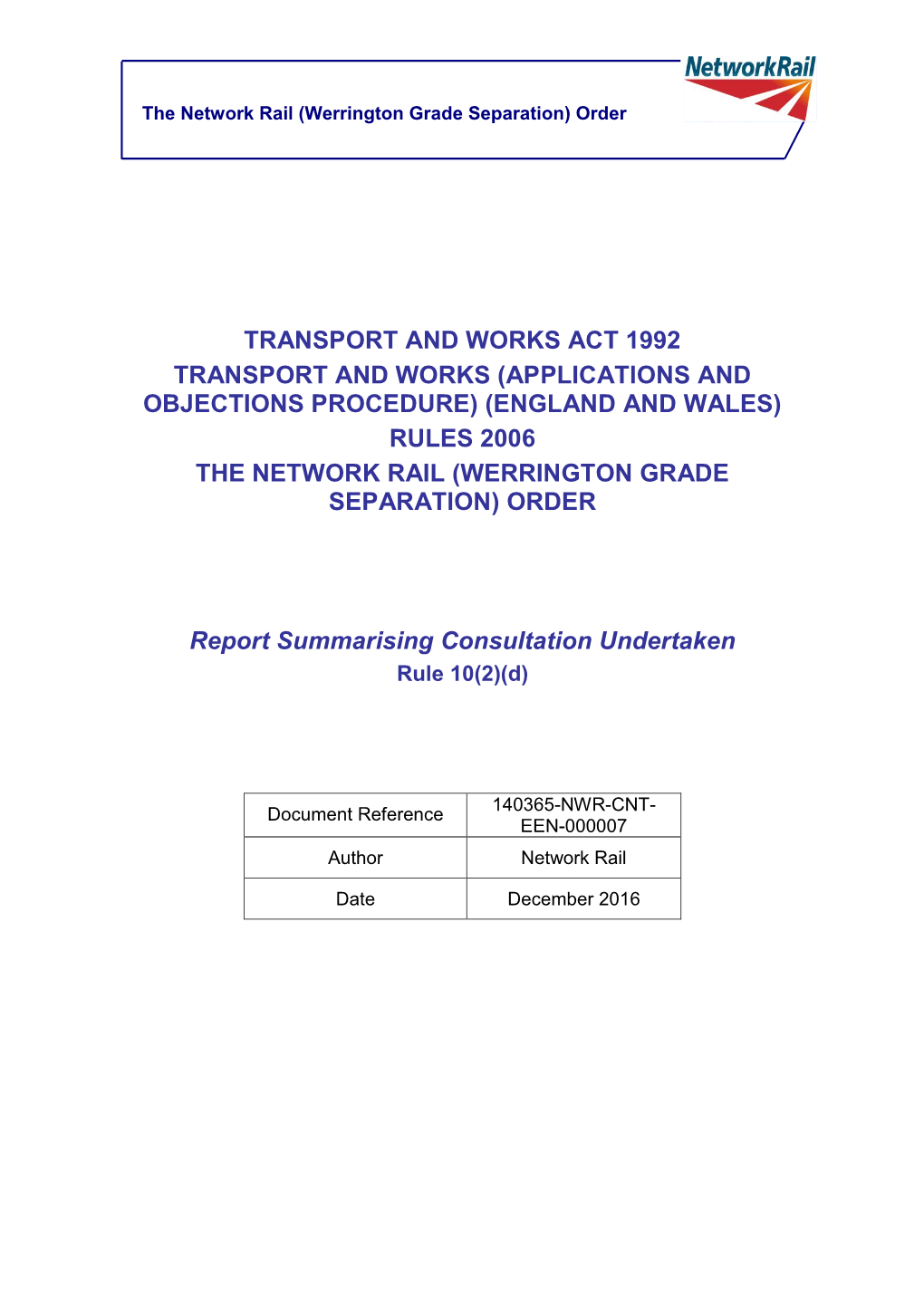 The Network Rail (Werrington Grade Separation) Order