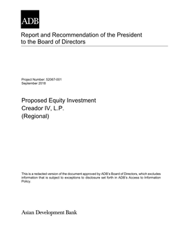 Proposed Equity Investment Creador IV, LP