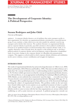 The Development of Corporate Identity: a Political Perspective