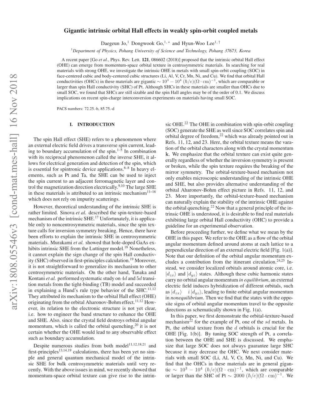 Arxiv:1808.05546V3 [Cond-Mat.Mes-Hall] 16 Nov 2018 Etoymti Aeil.O H Te Ad Aaaand Tanaka Hand, Other Oth the to Kontani on Mechanism Its Materials