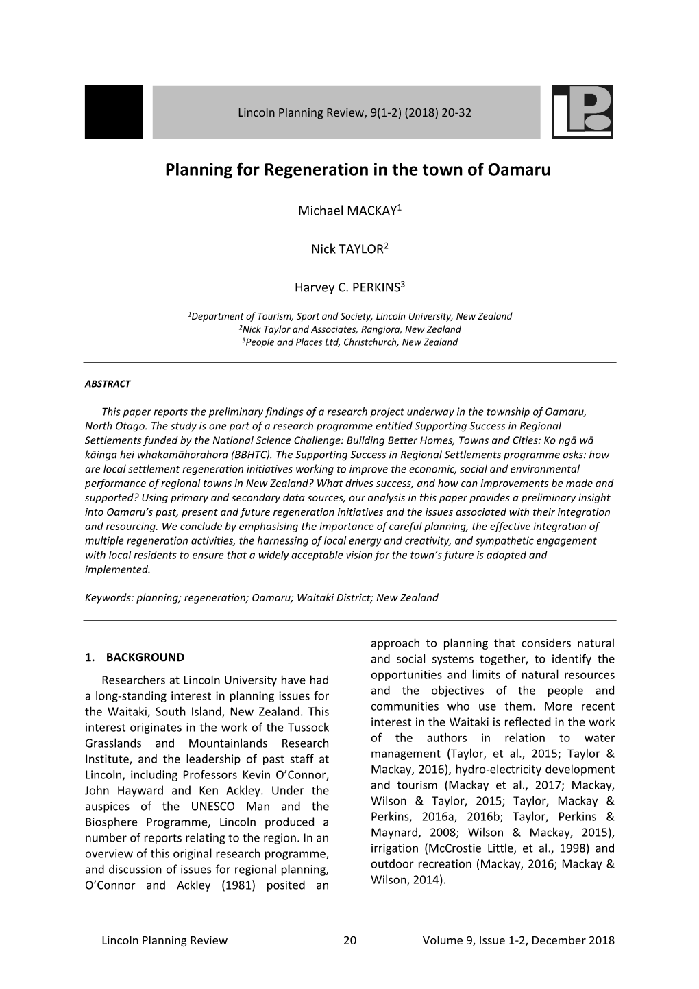 Planning for Regeneration in the Town of Oamaru