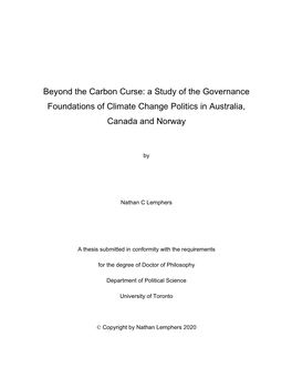 Beyond the Carbon Curse: a Study of the Governance Foundations of Climate Change Politics in Australia, Canada and Norway