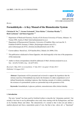Formaldehyde—A Key Monad of the Biomolecular System