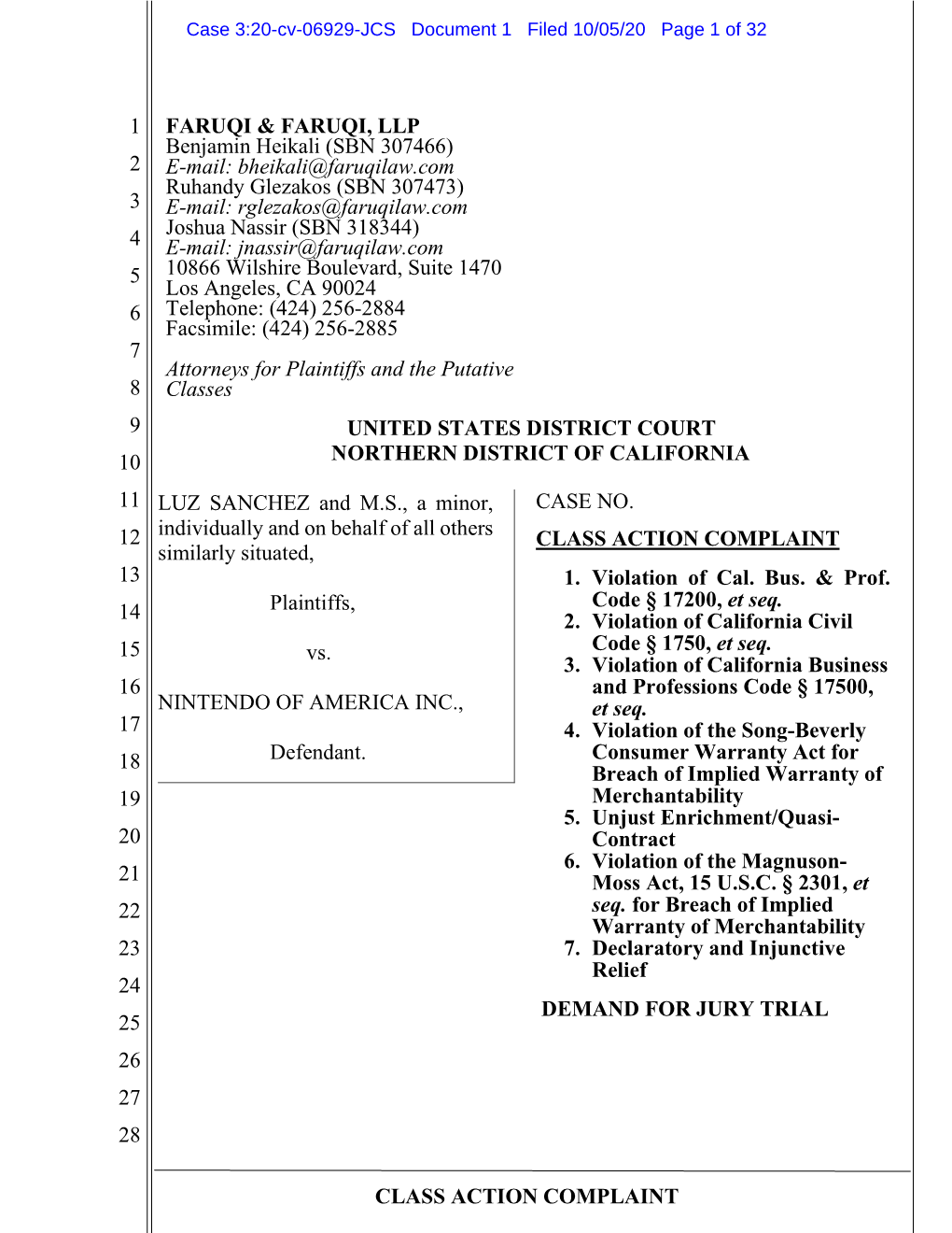 Case 3:20-Cv-06929-JCS Document 1 Filed 10/05/20 Page 1 of 32