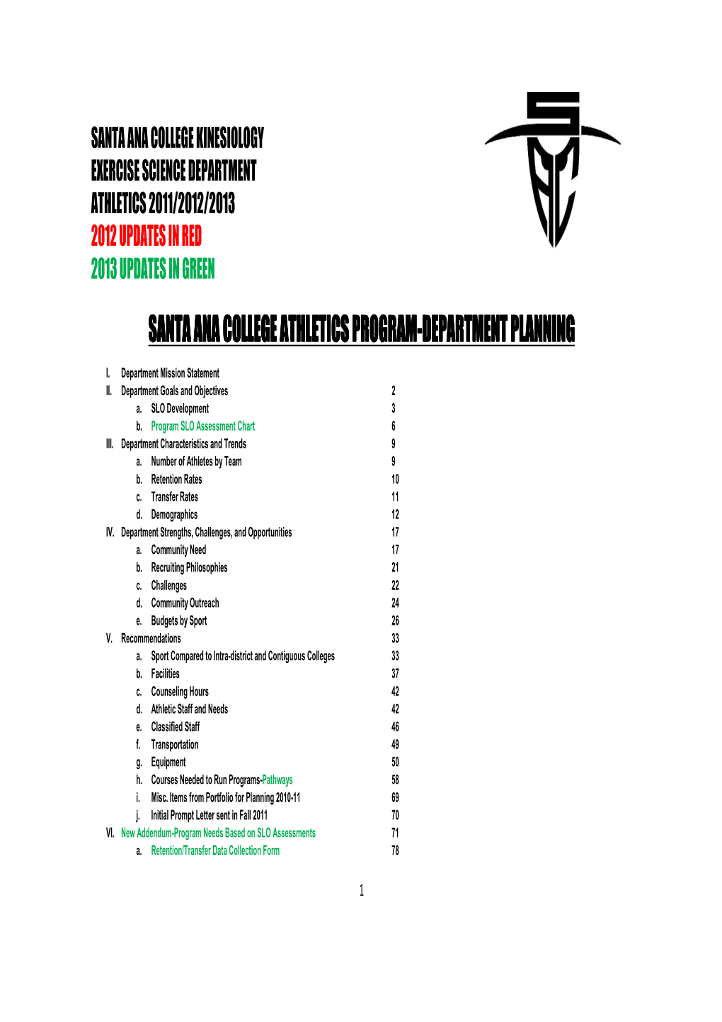 Santa Ana College Athletics Program a Ana College Athletics Program a Ana College Athletics Program-Department Planning Departme