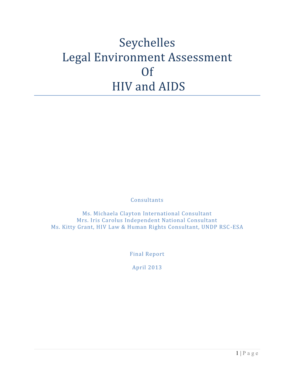 Seychelles Legal Environment Assessment of HIV and AIDS