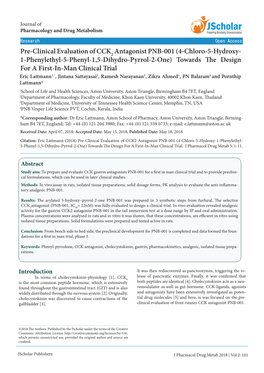 Pre-Clinical Evaluation of CCK2 Antagonist PNB-001