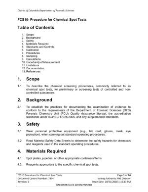 Table of Contents 1. Scope 2. Background 3. Safety 4. Materials