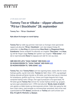 Tommy Tee Er Tilbake – Slipper Albumet "På Tur I Stockholm" 28