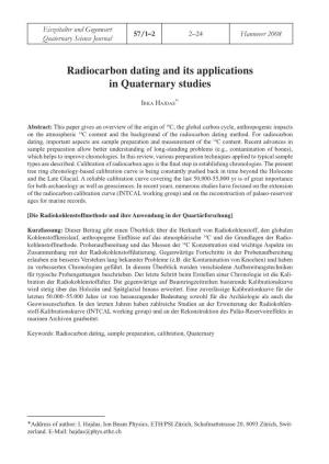 Radiocarbon Dating and Its Applications in Quaternary Studies