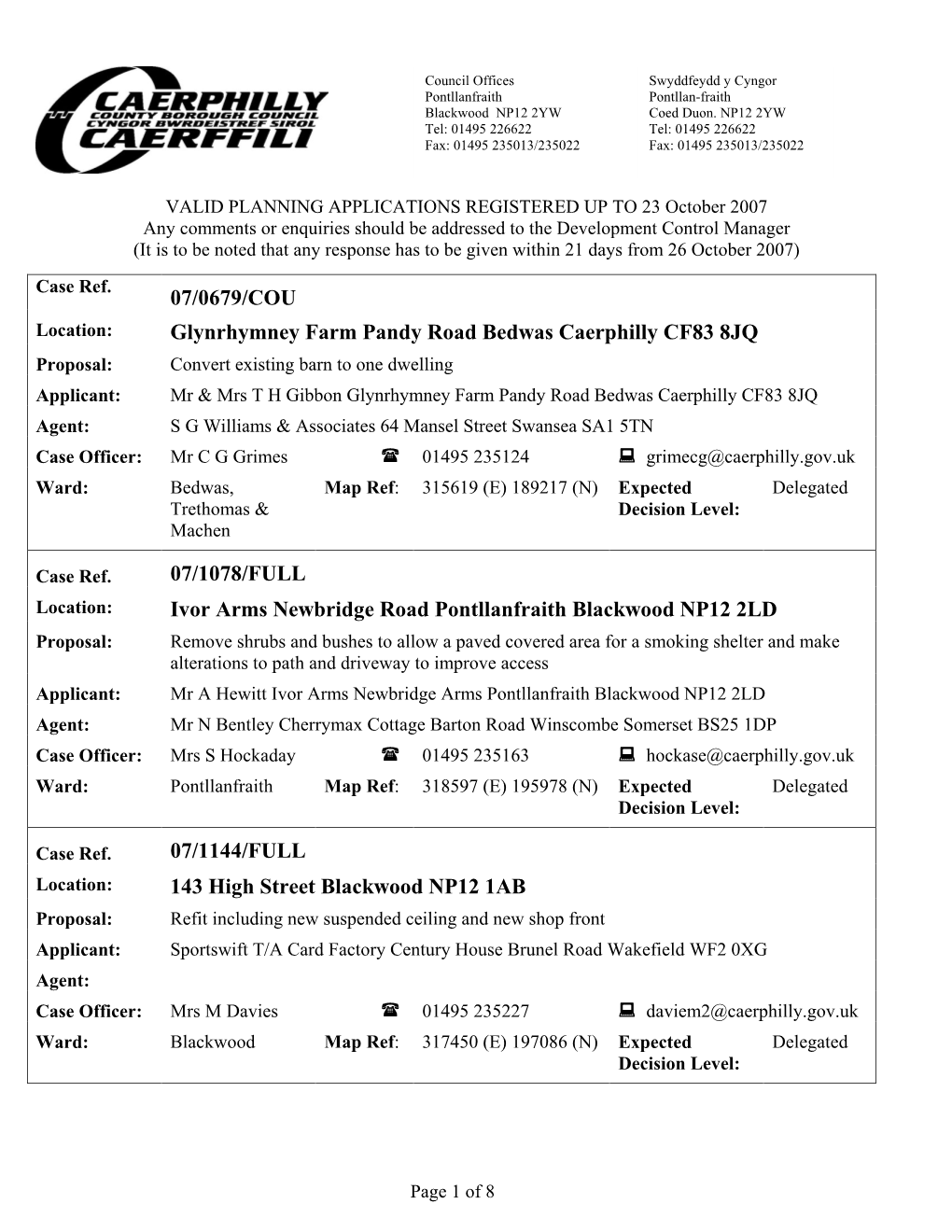 07/0679/COU Glynrhymney Farm Pandy Road Bedwas Caerphilly