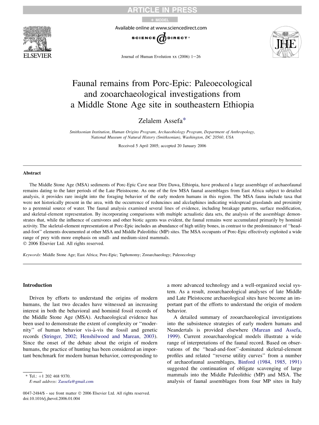 Faunal Remains from Porc-Epic: Paleoecological and Zooarchaeological Investigations from a Middle Stone Age Site in Southeastern Ethiopia